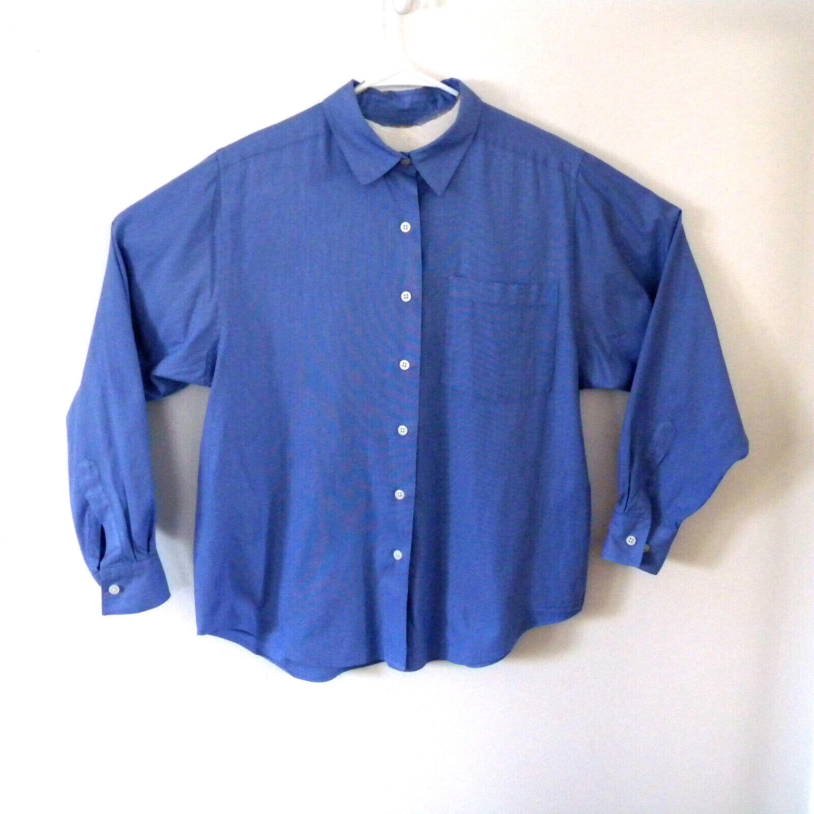 Ll Bean Women Shirt M Blue Top Classic Button Front Blouse Pastel 0 Ja05 Medium